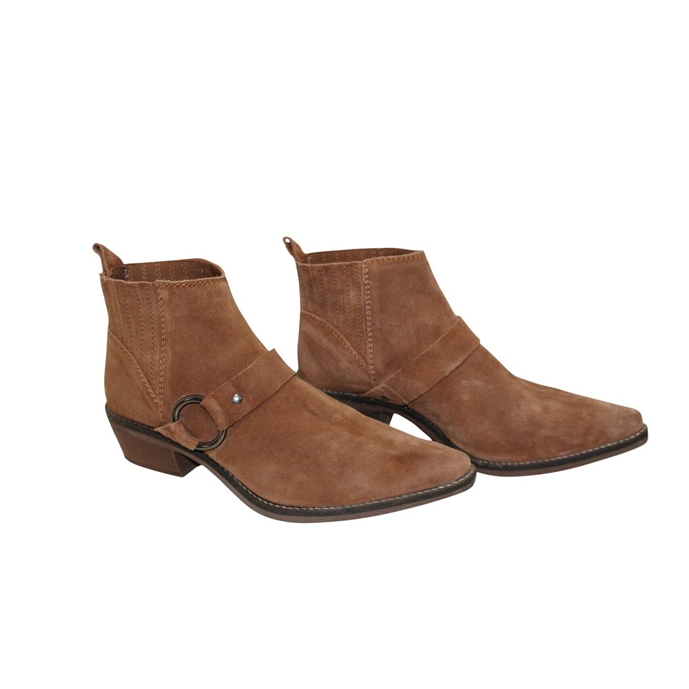 ABLE Suede Harness Western Ankle Boots Women 9.5 Tan Brown